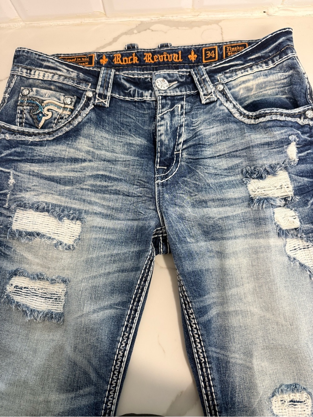 Rock Revival Men's Distressed Blue Wash Slim Jeansu